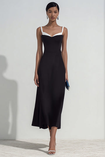 Black and white Long Chiffon Sheath Spaghetti Straps Formal Dress